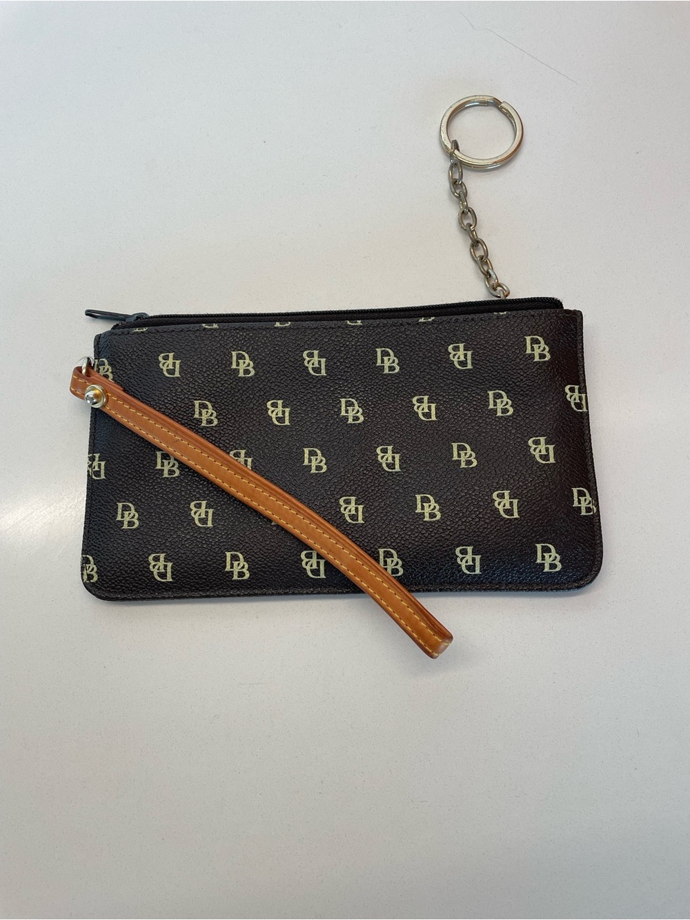 Dooney & Bourke Logo Wristlet with Tan Strap